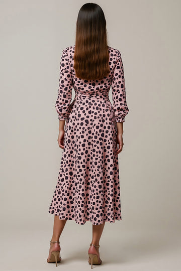 Pink A Line Printed Midi Work Dress